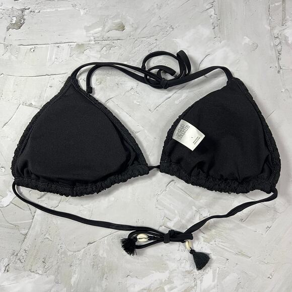 Wild Fable Triangle Crochet Bikini Top Size L Black Tassel Shell TARGET NWOT - Picture 3 of 8